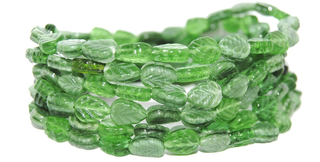 Lilac Leaf Pressed Glass Beads, Green Silver Lined Crystal (Green 1), Glass, Czech Republic