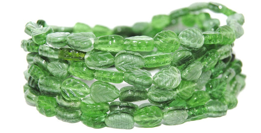 Lilac Leaf Pressed Glass Beads, Green Silver Lined Crystal (Green 1), Glass, Czech Republic