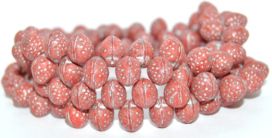 Strawberry Friut Pressed Glass Beads, (93240 54201 S Mat), Glass, Czech Republic