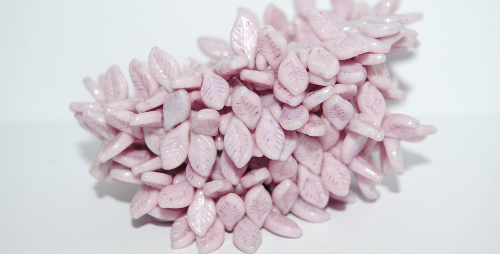 Elm Leaf Pressed Glass Beads, Chalk White Luster Lila (3000 14494), Glass, Czech Republic