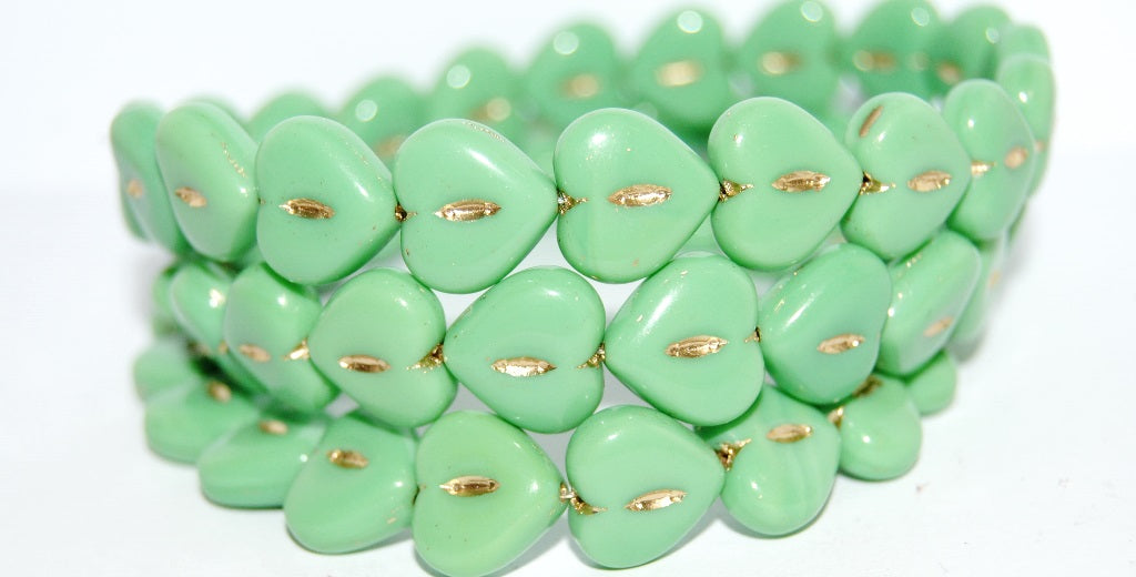 Heart Pressed Glass Beads, Opaque Green 54202 (53300 54202), Glass, Czech Republic
