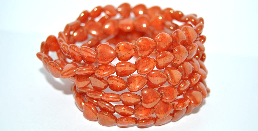 Heart Pressed Glass Beads, 81260 Terracotta Copper (81260 15435), Glass, Czech Republic