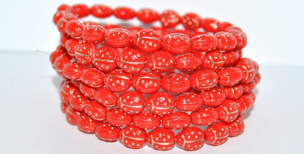 Ladybug Insect Pressed Glass Beads, Red 54200 (93190 54200), Glass, Czech Republic