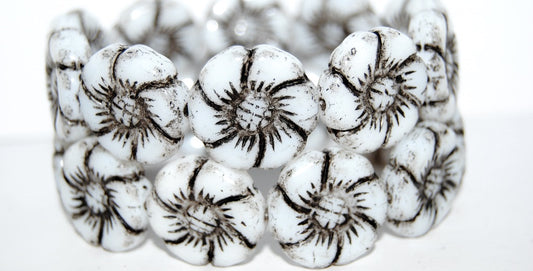 6-Petal Flower Pressed Glass Beads, White 23202 (2010 23202), Glass, Czech Republic