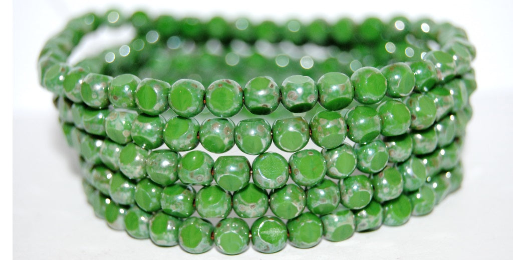 3-Cut Round Beads, Opaque Green 43400 (53230 43400), Glass, Czech Republic