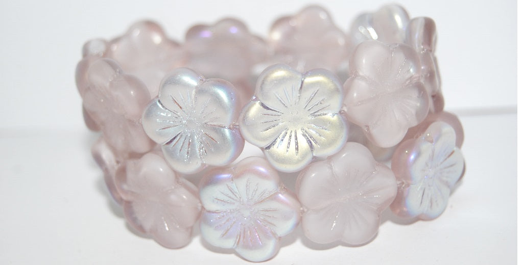 Round Flower Hibiskus Pressed Glass Beads, (6208 Abm), Glass, Czech Republic