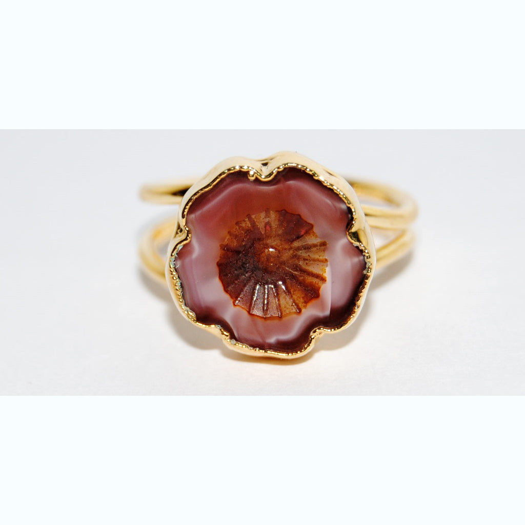 Adjustable Ring with Polished Czech Glass Bead, Hawaiian Flower 16 mm (G-14-N)