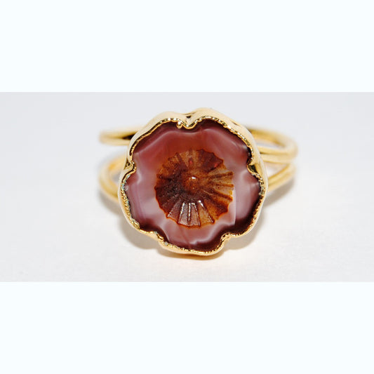 Adjustable Ring with Polished Czech Glass Bead, Hawaiian Flower 16 mm (G-14-N)