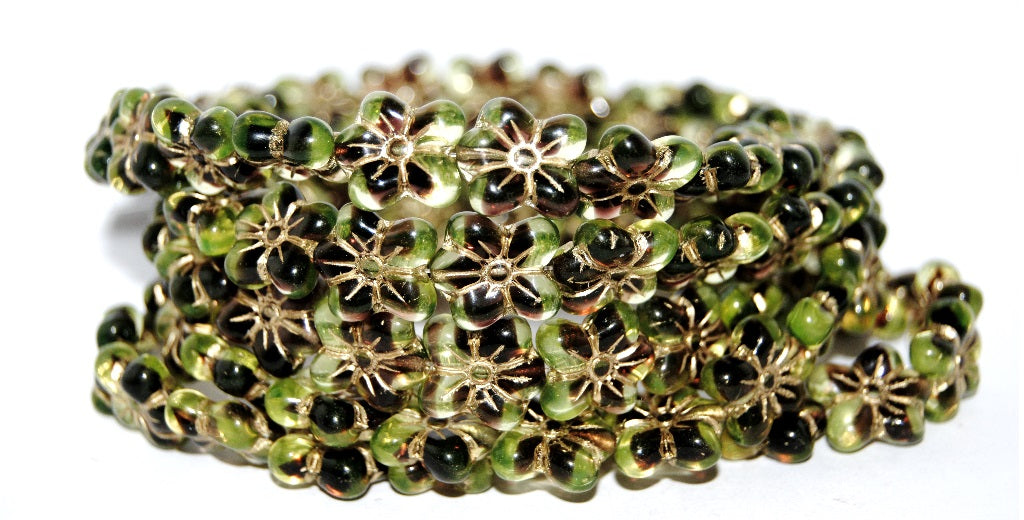 Flower Pressed Glass Beads, (57801 54202), Glass, Czech Republic