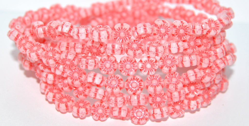 Hawaii Flower Pressed Glass Beads, White 43808 Metalic (2010 43808 Metalic), Glass, Czech Republic