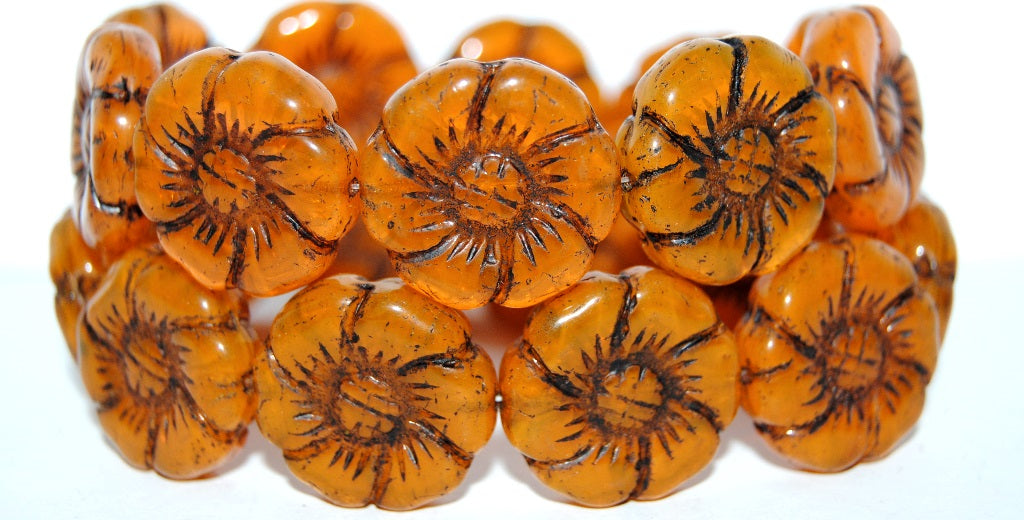 6-Petal Flower Pressed Glass Beads, (81260 23202), Glass, Czech Republic