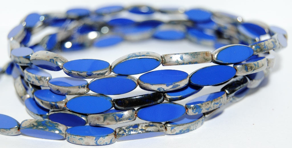 Table Cut Oval Boat Beads, Rich Blue 43400 (33060 43400), Glass, Czech Republic