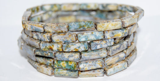 Table Cut Rectangle Beads, White Senegal Blue (2010 15664), Glass, Czech Republic