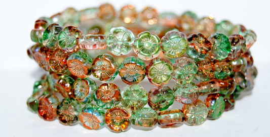 Hawaii Flower Pressed Glass Beads, 48117 (48117), Glass, Czech Republic