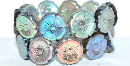 Hawaii Flower Pressed Glass Beads, (40020 Ab 2Xside), Glass, Czech Republic