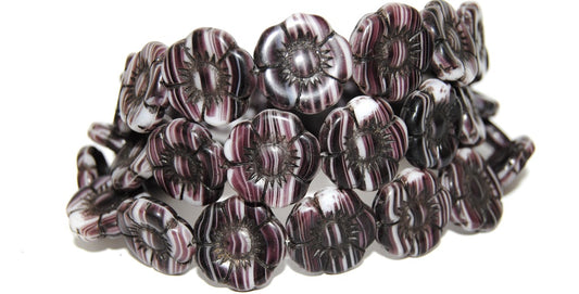 Round Flat Flower Pressed Glass Beads, (25000 23202), Glass, Czech Republic