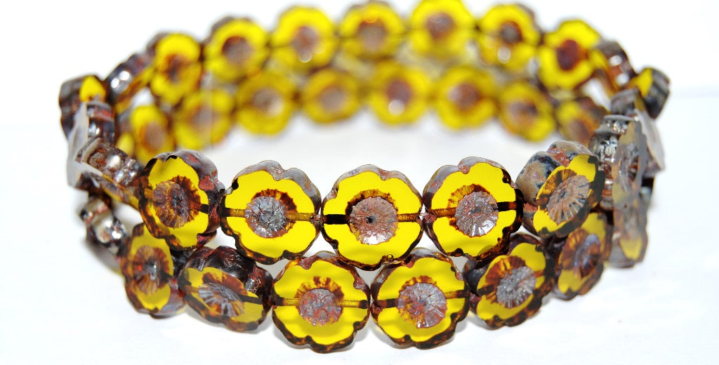 Table Cut Round Beads Hawaii Flowers, (80020B 43400), Glass, Czech Republic