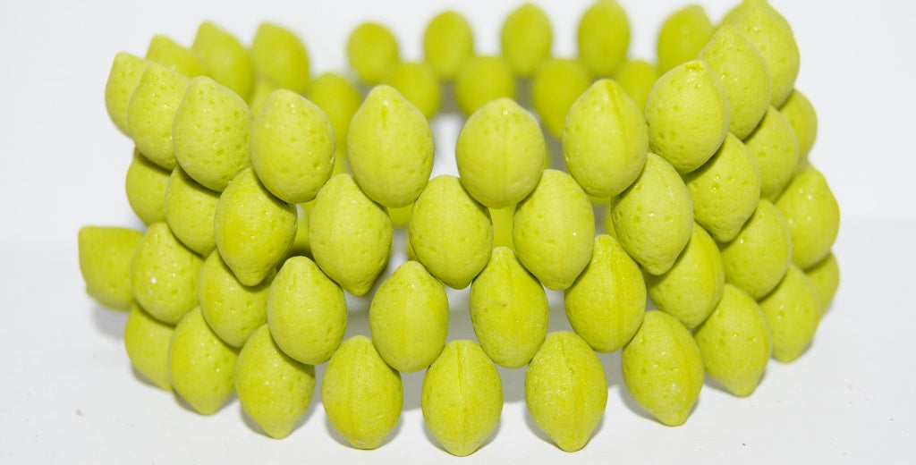 Lemon Friut Pressed Glass Beads, Opaque Green Matte (53400 M), Glass, Czech Republic