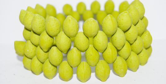 Lemon Friut Pressed Glass Beads, Opaque Green Matte (53400 M), Glass, Czech Republic