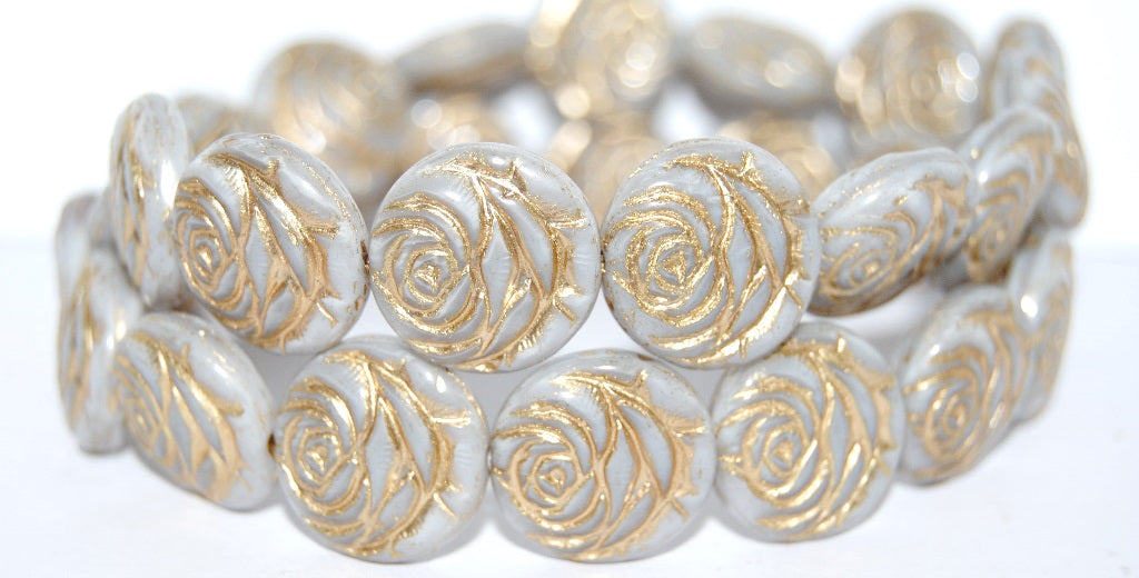 Round Flat Rose Flower Pressed Glass Beads, Opaque Amethyst 54202 (24000 54202), Glass, Czech Republic