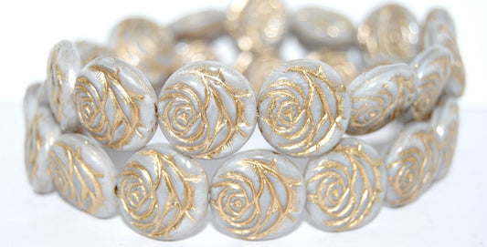 Round Flat Rose Flower Pressed Glass Beads, Opaque Amethyst 54202 (24000 54202), Glass, Czech Republic