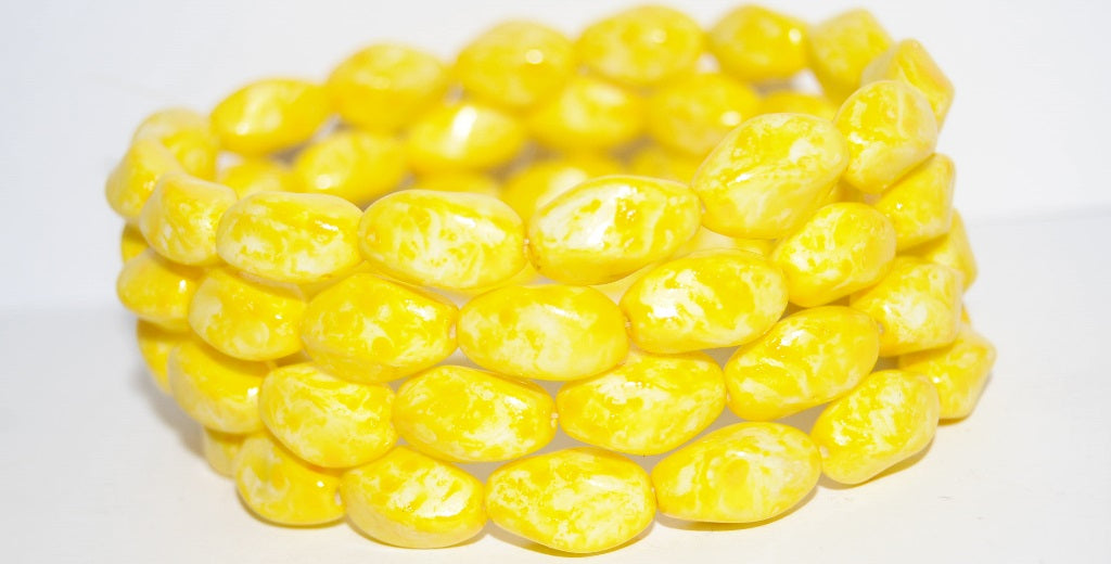 Twisted Oval Pressed Glass Beads, Chalk White Lava Glass Yellow (3000 Lava Glass Yellow), Glass, Czech Republic