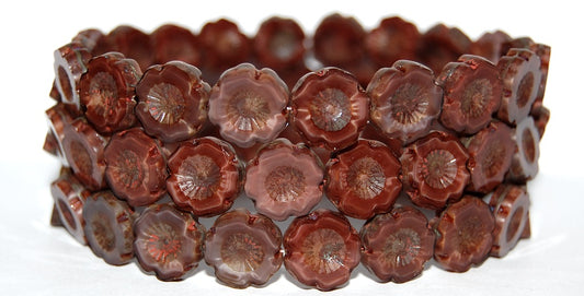 Table Cut Round Beads Hawaii Flowers, 17602 Travertin (17602 86800), Glass, Czech Republic