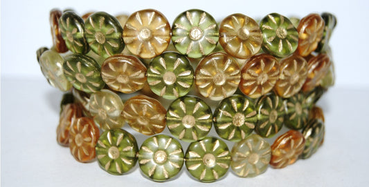 Flower Pressed Glass Beads, Mixed Colors Autumn 54202M (Mix Autumn 54202M), Glass, Czech Republic