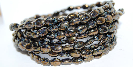 Oval Pressed Glass Beads, Black Senegal Violet (23980 15695), Glass, Czech Republic