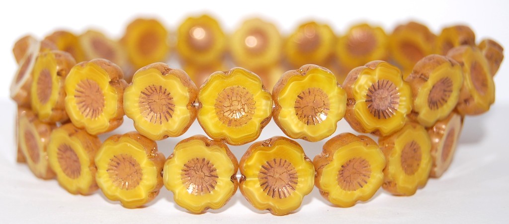 Table Cut Round Beads Hawaii Flowers, M84040 Bronze (M84040 14415), Glass, Czech Republic