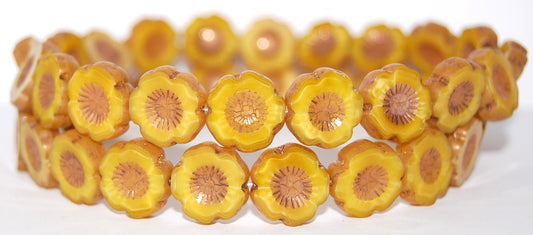 Table Cut Round Beads Hawaii Flowers, M84040 Bronze (M84040 14415), Glass, Czech Republic