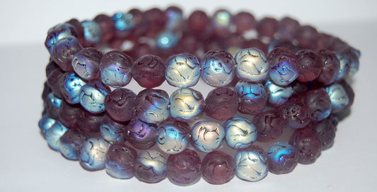 Round Rose Pressed Glass Beads, Transparent Light Amethyst Abm (20040 Abm), Glass, Czech Republic