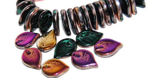 Leaf Pressed Glass Beads, Transparent Green Emerald 29500 (50710 29500), Glass, Czech Republic