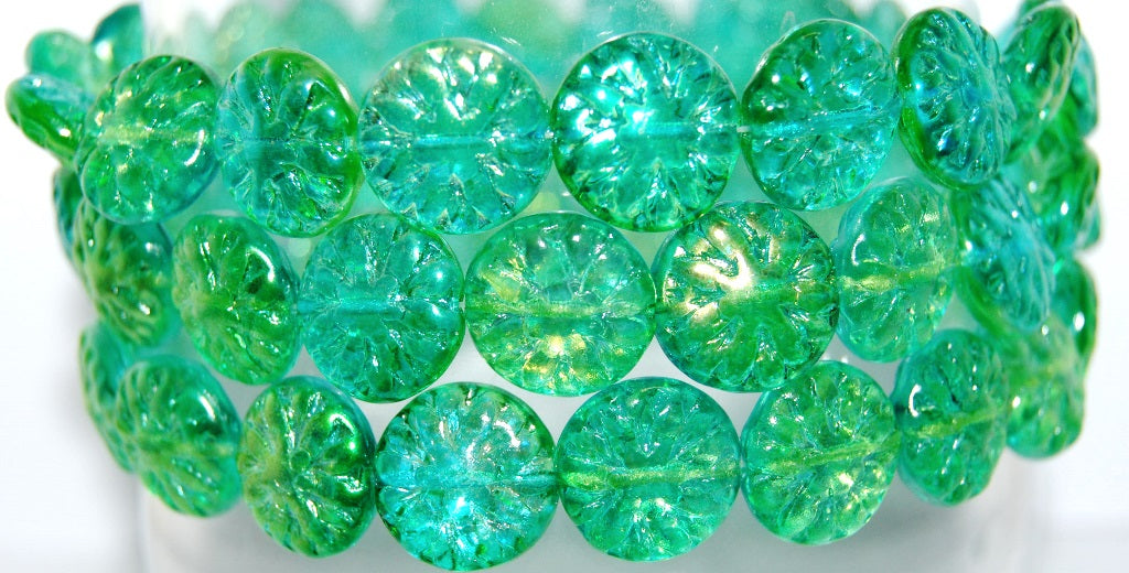 Round Flower Edelweiss Pressed Glass Beads, Crystal 48110 (30 48110), Glass, Czech Republic