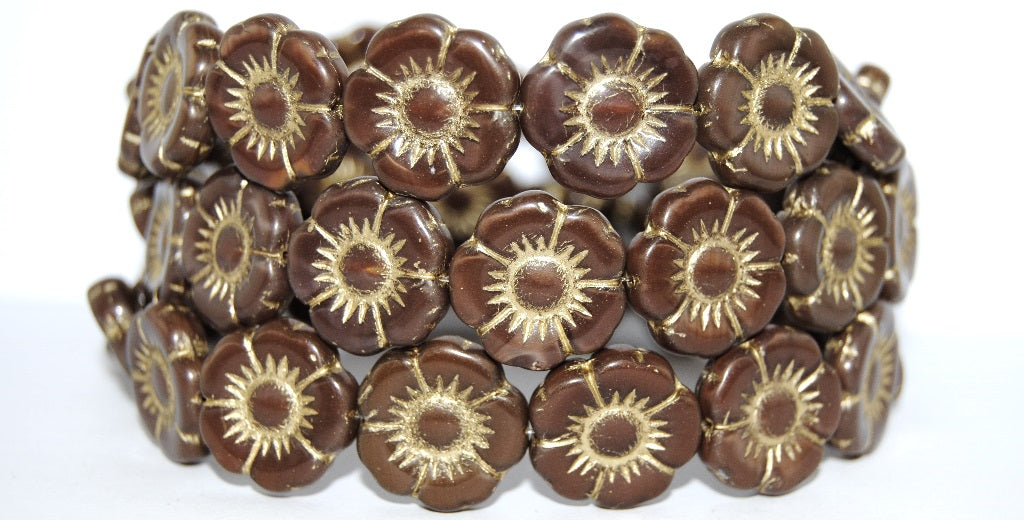 Round Flat Flower Pressed Glass Beads, (17602 54202), Glass, Czech Republic