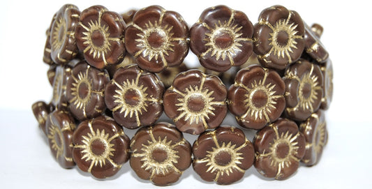 Round Flat Flower Pressed Glass Beads, (17602 54202), Glass, Czech Republic