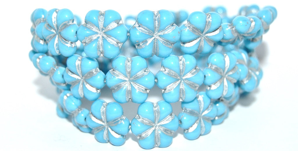 6-Petal Flower Pressed Glass Beads, Turquoise Blue 54201 (63030 54201), Glass, Czech Republic