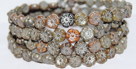 Hawaii Flower Pressed Glass Beads, Mixed Colors Color 54201 (Mix Color 54201), Glass, Czech Republic