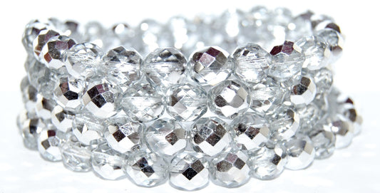 Fire Polished Round Faceted Beads, Crystal Crystal Silver Half Coating (30 27001), Glass, Czech Republic