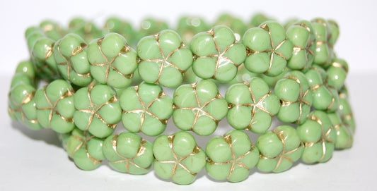 5-Petal Flower Pressed Glass Beads, Opaque Green 54202 (53300 54202), Glass, Czech Republic