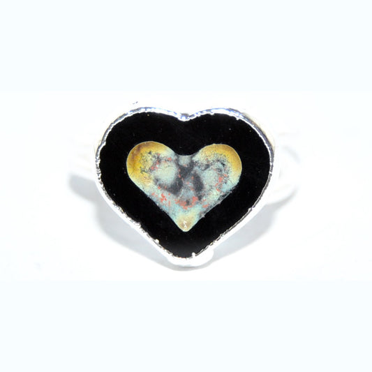 Adjustable Ring with Polished Czech Glass Bead, Heart 14 x 12 mm (G-21-C)
