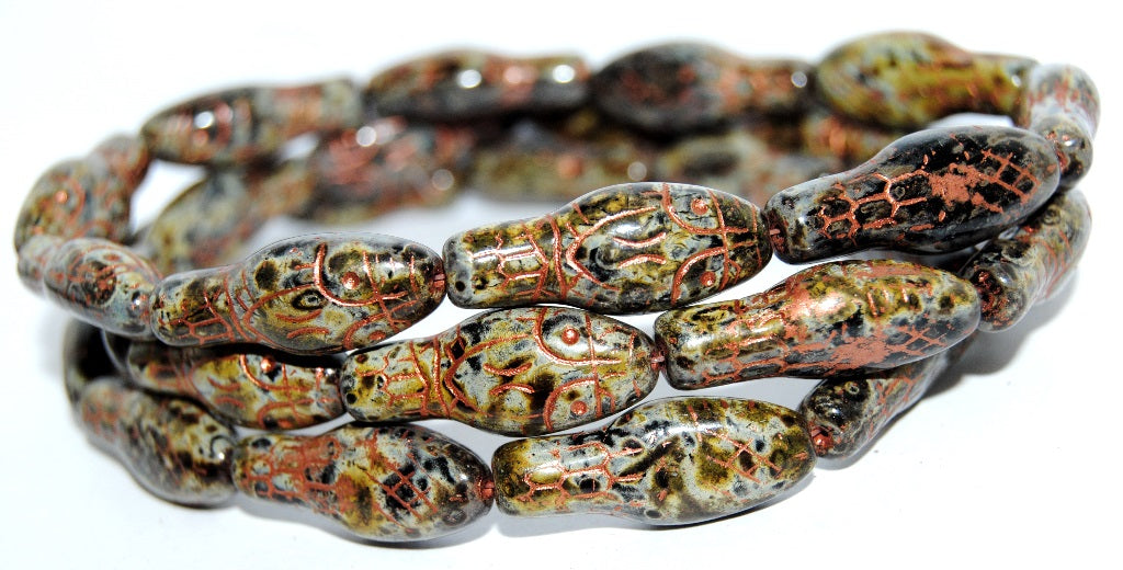 Snake Head Pressed Glass Beads, Black 6654200 (23980 6654200), Glass, Czech Republic