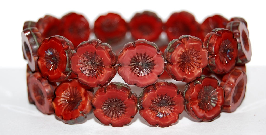 Table Cut Round Beads Hawaii Flowers, 97022 Travertin (97022 86800), Glass, Czech Republic