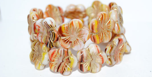 Round Flower Hibiskus Pressed Glass Beads, (95810 54202), Glass, Czech Republic