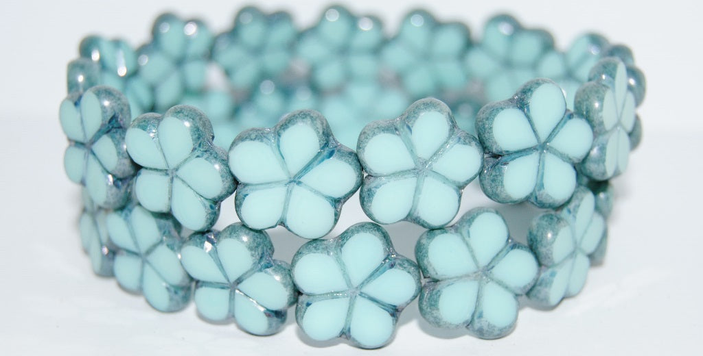 Table Cut Flower Beads, Blue Luster Blue Full Coated (63010 14464), Glass, Czech Republic