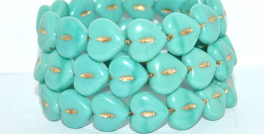 Heart Pressed Glass Beads, Turquoise 54202 (63130 54202), Glass, Czech Republic