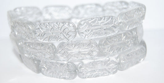 Rectangle With Ornament Pressed Glass Beads, Crystal 54201 (30 54201), Glass, Czech Republic
