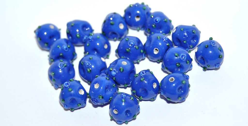 Czech Glass Hand Made Round Lampwork Beads With Flower, (10 G), Glass, Czech Republic