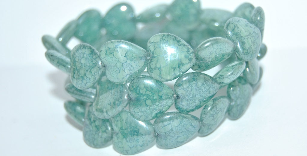 Heart Pressed Glass Beads, 8611 Terracotta Blue (8611 15464), Glass, Czech Republic