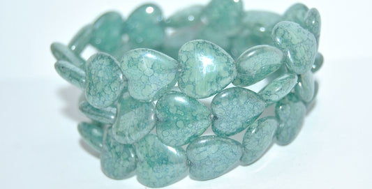 Heart Pressed Glass Beads, 8611 Terracotta Blue (8611 15464), Glass, Czech Republic